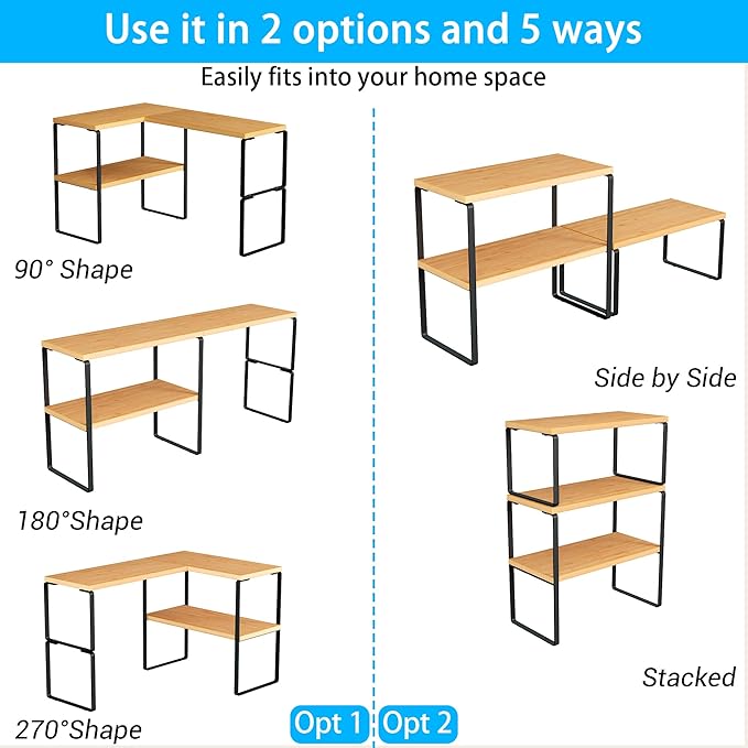 Golener Countertop Organizer Corner Shelf, 2-Tier Adjustable Stackable Corner - Image 8