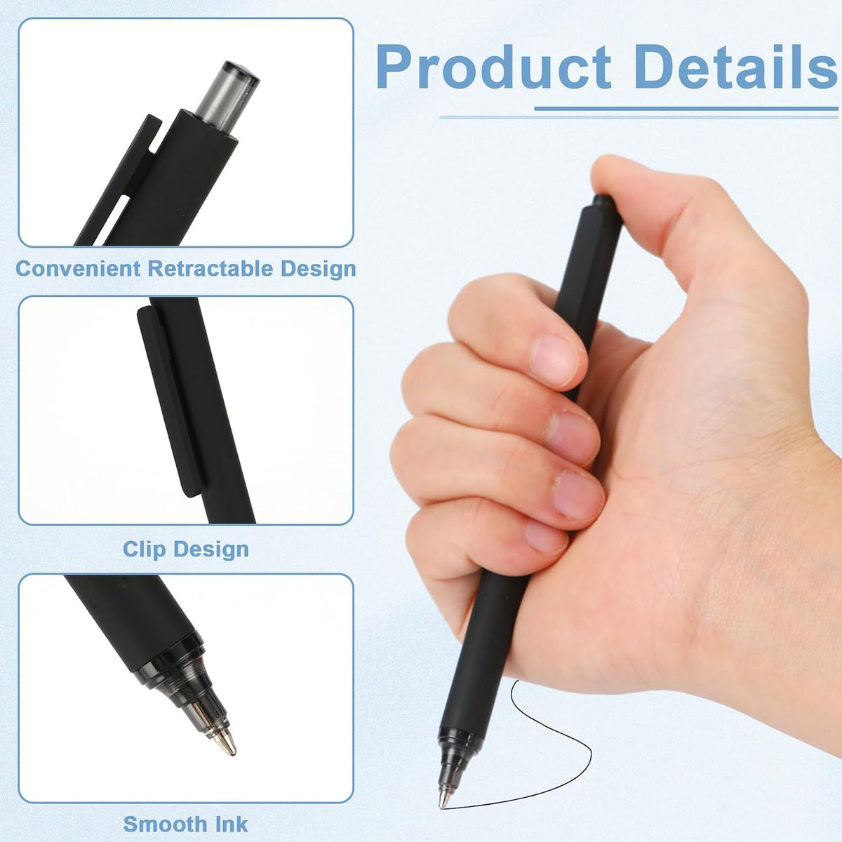 WY WENYUAN 100 Pcs Black Pens Bulk, 1.0mm Bold Point Quick Drying Ballpoint P...