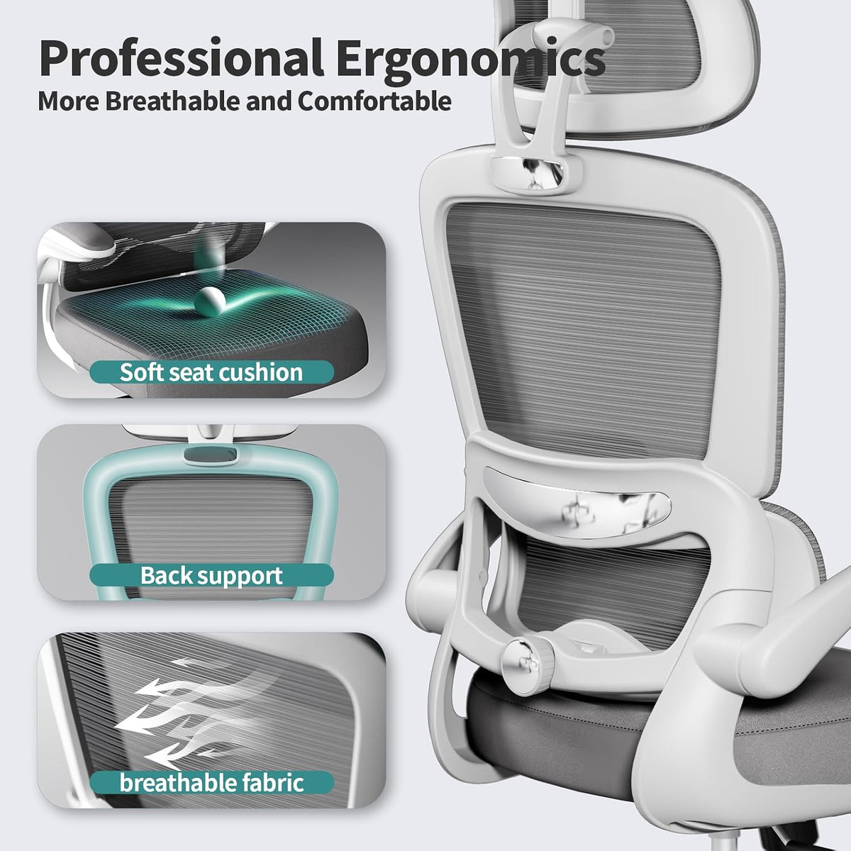 tralt office chair ergonomic desk chair with lumbar, side view