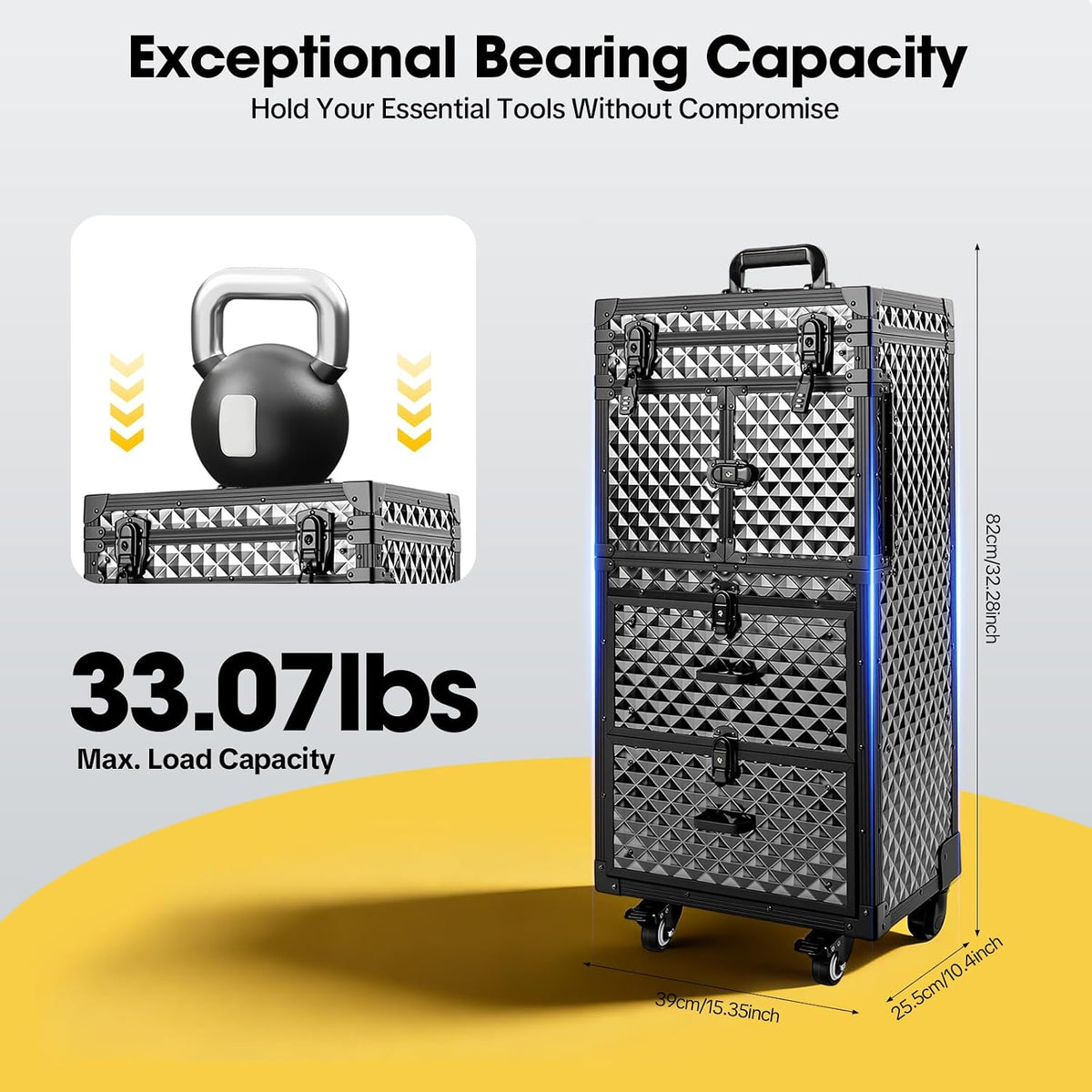 Rolling Makeup Train Case with Dual Password Locks, Aluminum Cosmetic Trolley...