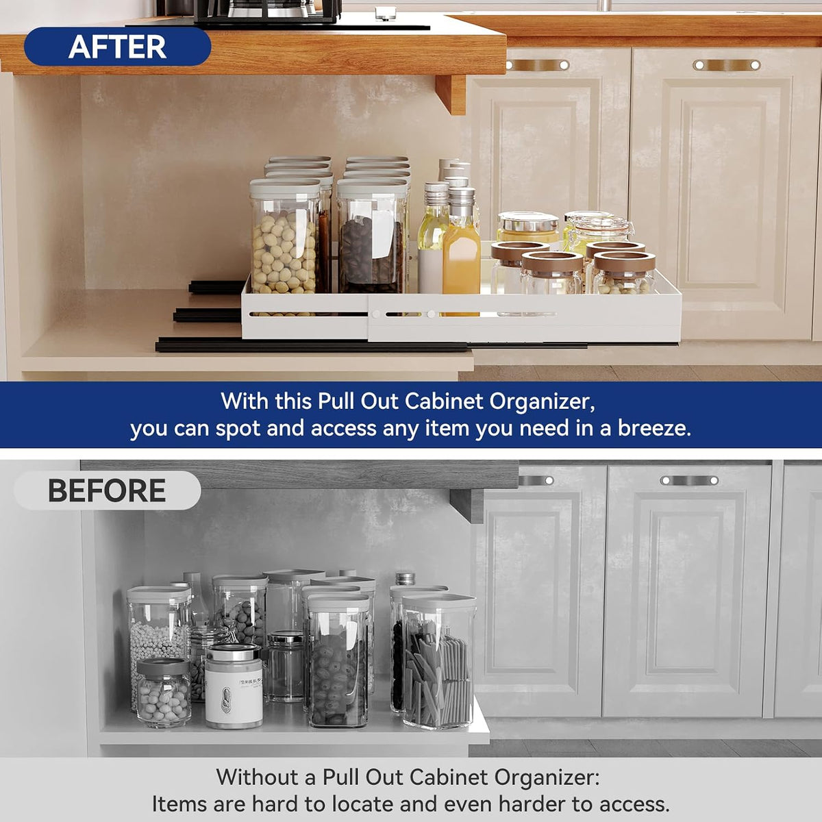 Pull out Cabinet Organizer, Full Metal Expandable Width (12.6"-20.8&quot...