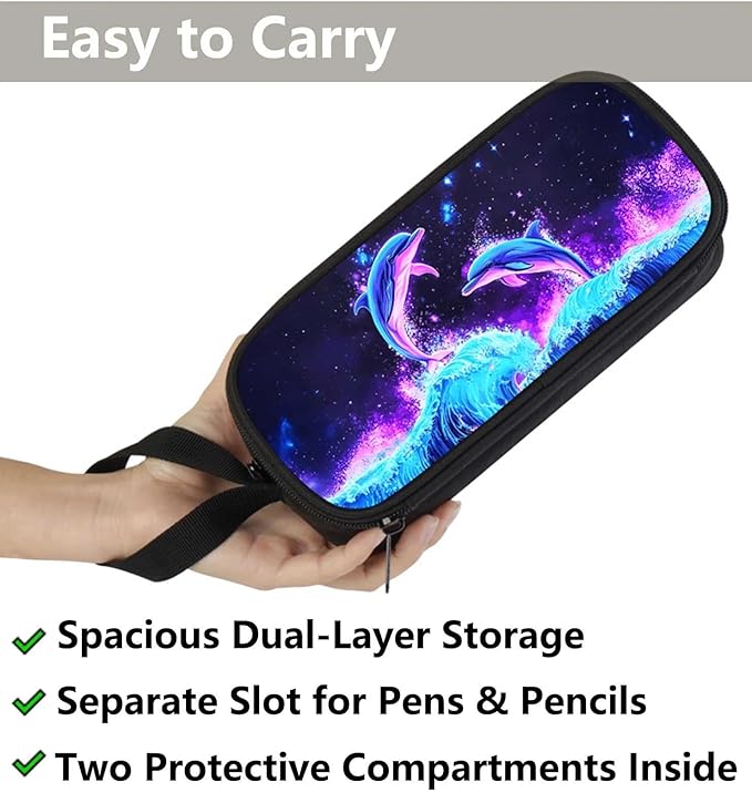 AnySmic Dolphin Pencil Case for Boys Girls, Large Durable Pencil Pouch for Kids - Image 3