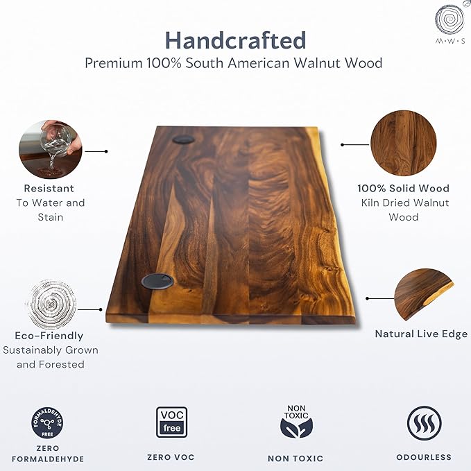 Standing Desk with Keyboard Tray – Walnut Solid Wood Desk, Natural Live Edge - Image 5