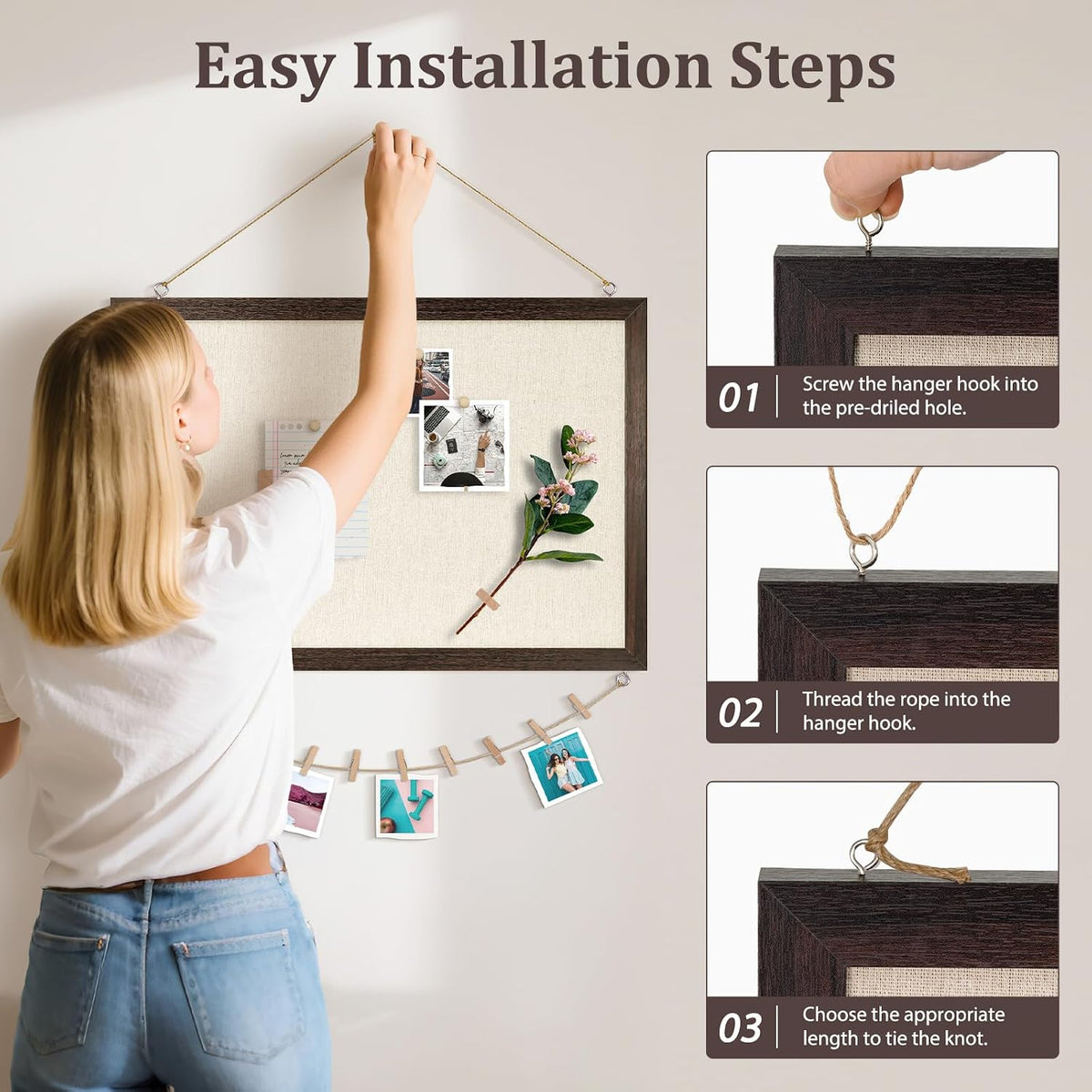 DOLLAR BOSS Bulletin Boards with Linen, 24"x18" Cork Board, Dark Wa...