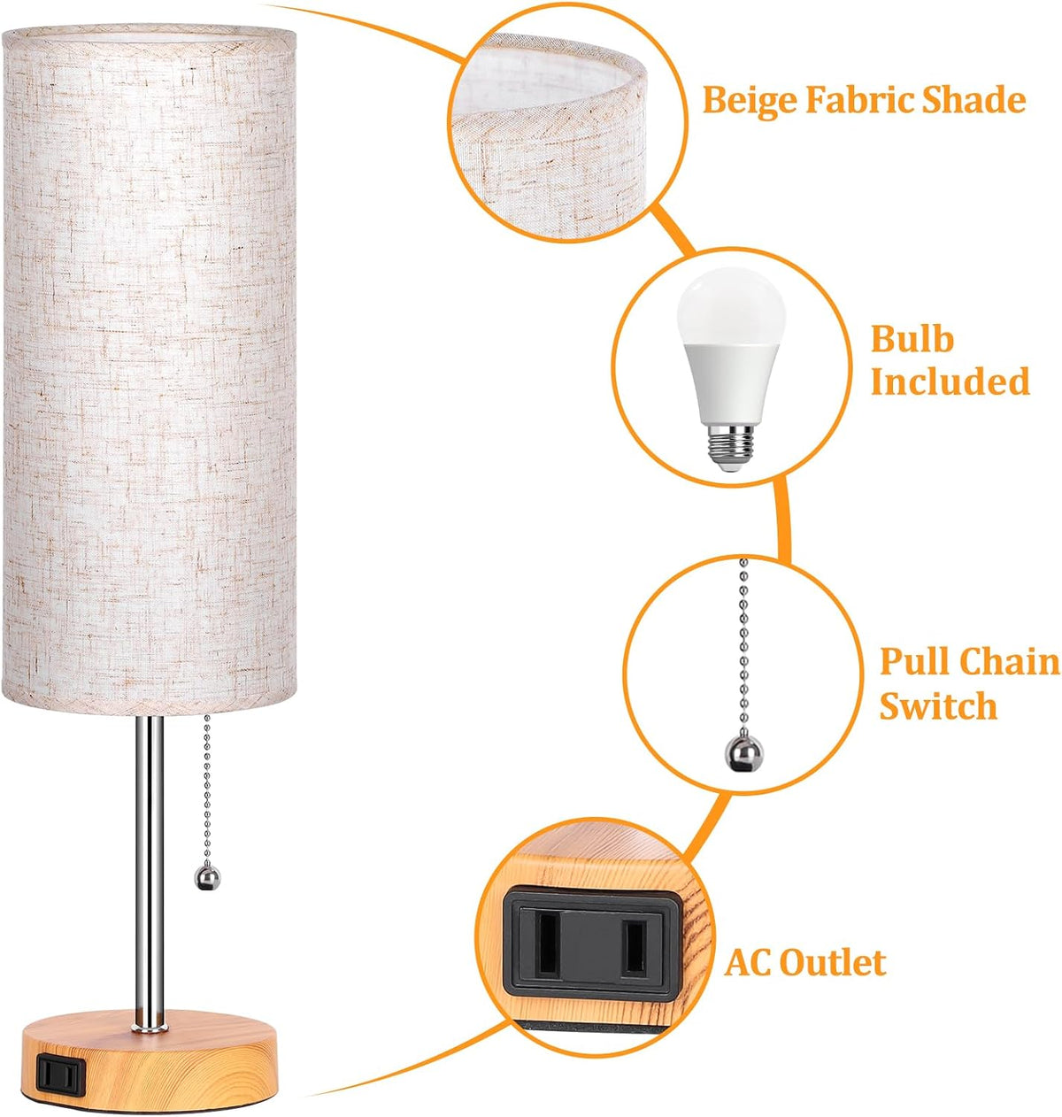 Dott Arts 18" Table Lamp for Bedroom, 3-Color Bedside Lamps with Pull Chain