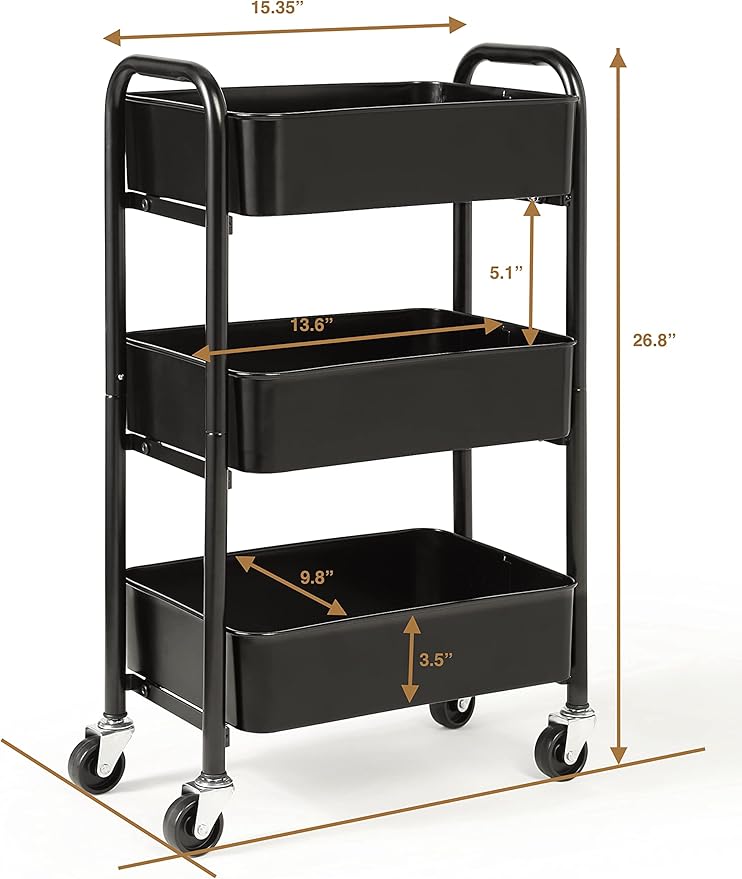 SunnyPoint 3-Tier Delicate Compact Rolling Metal Storage Organizer - Image 6