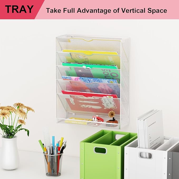 GDINDINFAN Hanging Wall File Organizer 6 Tier Wall Mounted File Holder Document - Image 7