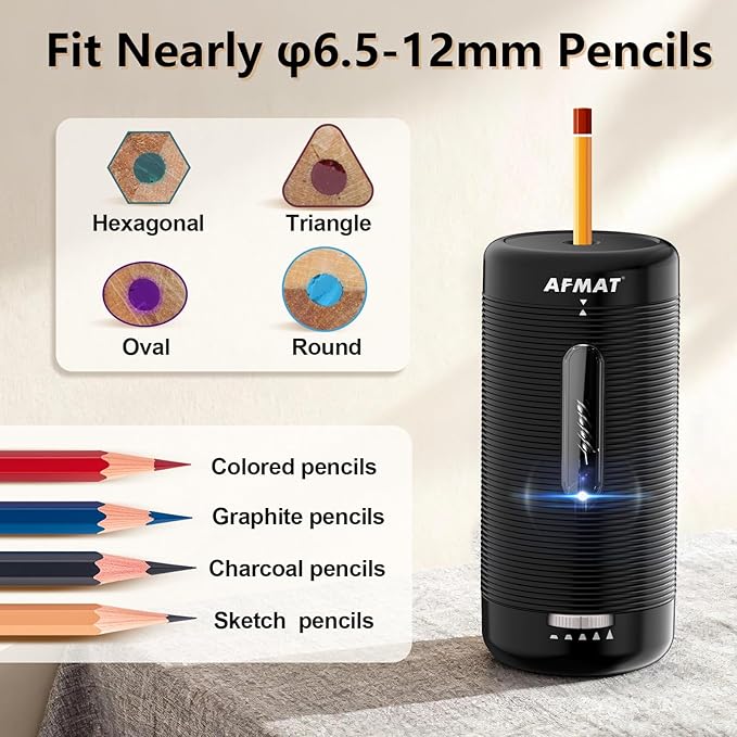 AFMAT Electric Pencil Sharpener, Fully Automatic Pencil Sharpener, Auto in & Out - Image 5