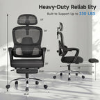 Ergonomic Office Chair with Footrest, 90-145° Reclining Desk Chair with Adjustable Lumbar Support & Headrest, High Back Mesh Computer Chair for Home Office/Gaming, 350lbs Capacity