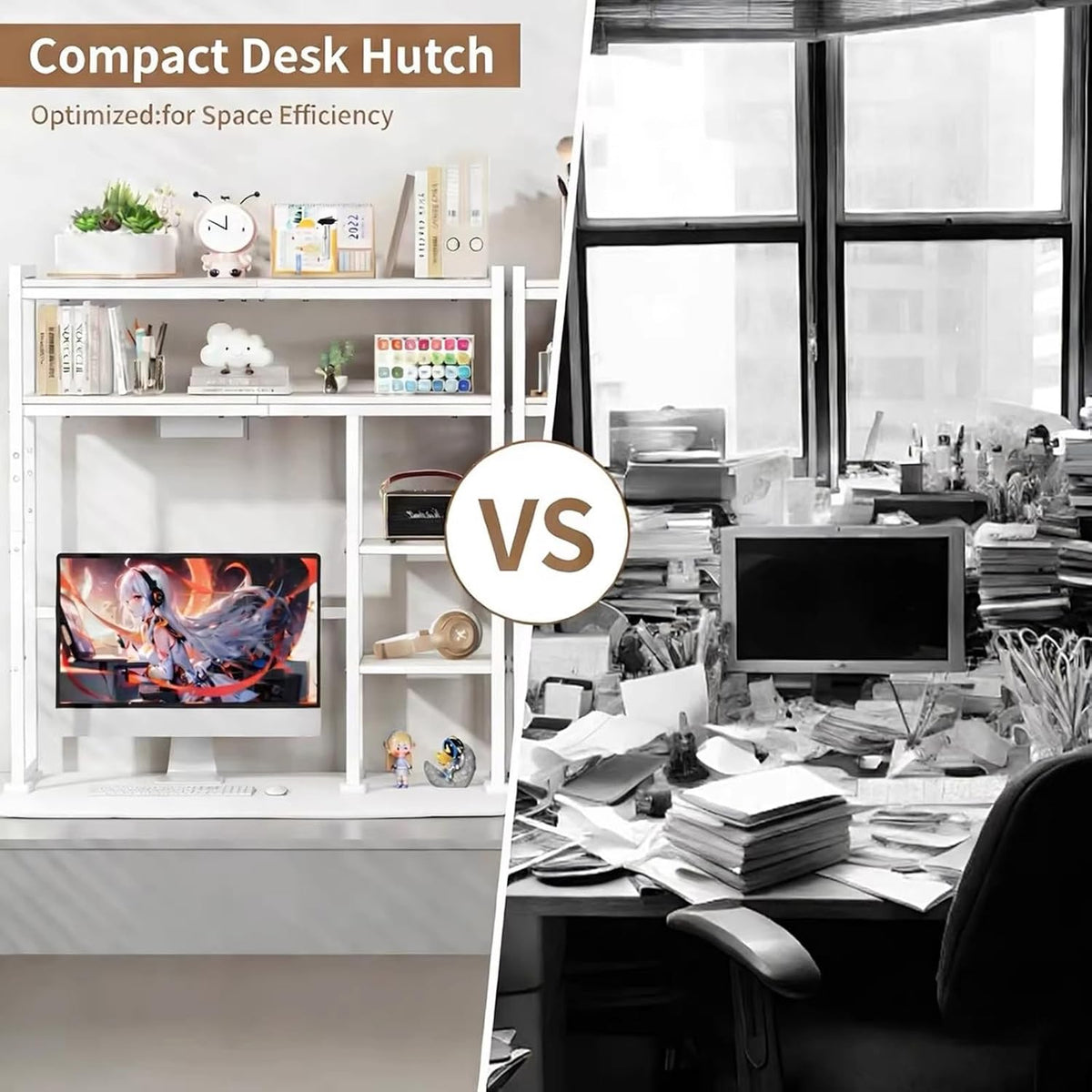 Aetheris Desktop Organizer Shelf, 30" Wooden Office Storage Rack, Displa...