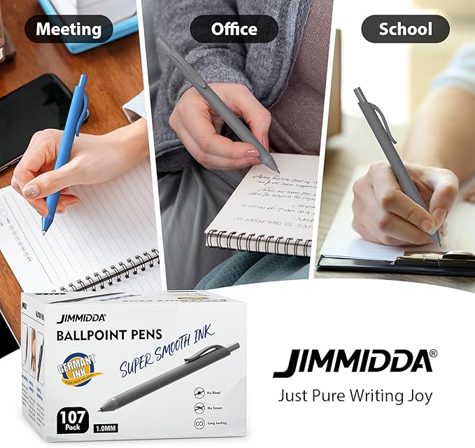 JIMMIDDA Pens Bulk, 107 Pack Ballpoint Black & Blue Ink, 1.0MM Medium Point - Image 7