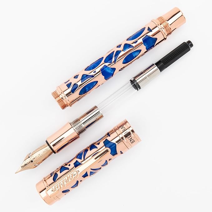 Conklin Endura Deco Crest Fountain Pen in Blue, Medium Nib, Premium Writing - Image 8