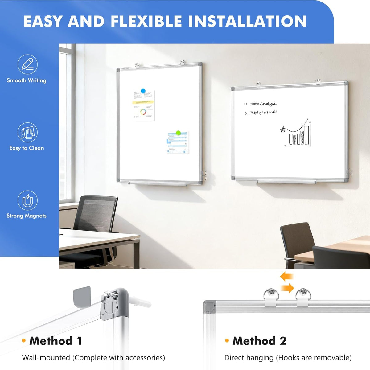 Double-Sided White Board Dry Erase Magnetic Whiteboard Wall 36x24 Silver