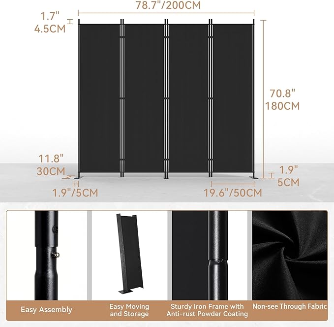C-Hopetree 4 Panels Room Divider, 6 Ft Tall Indoor Folding Privacy Screen - Image 6