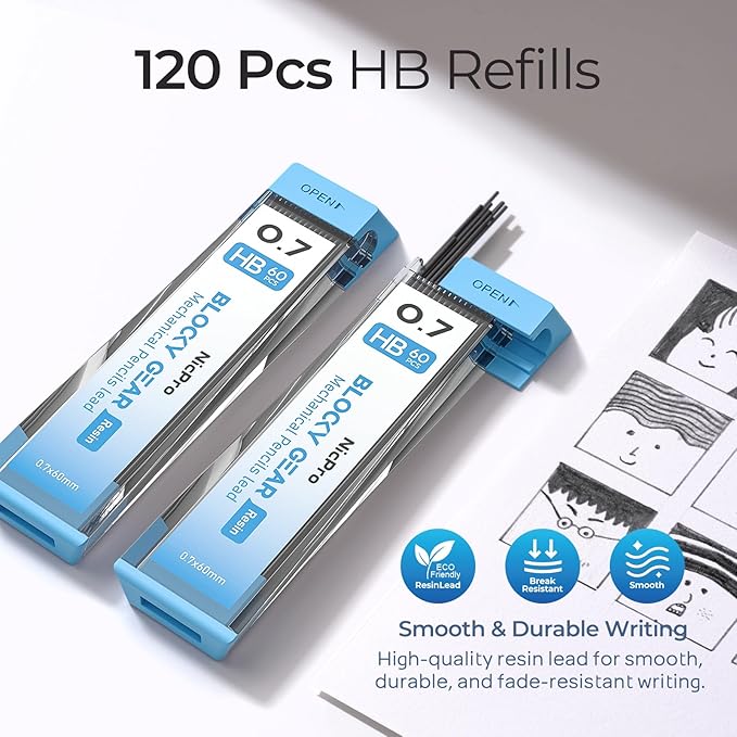 Nicpro Blocky Gear 0.7 mm Mechanical Pencils Set in Case, Metal Pencil - Image 4