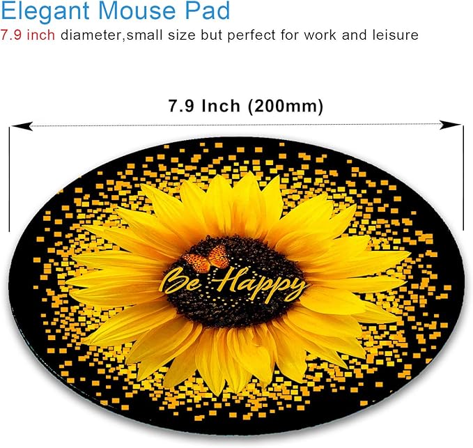 IMAYONDIA Round Mouse Pad, Sunflower and Butterfly Mouse Pad, Inspirational - Image 2