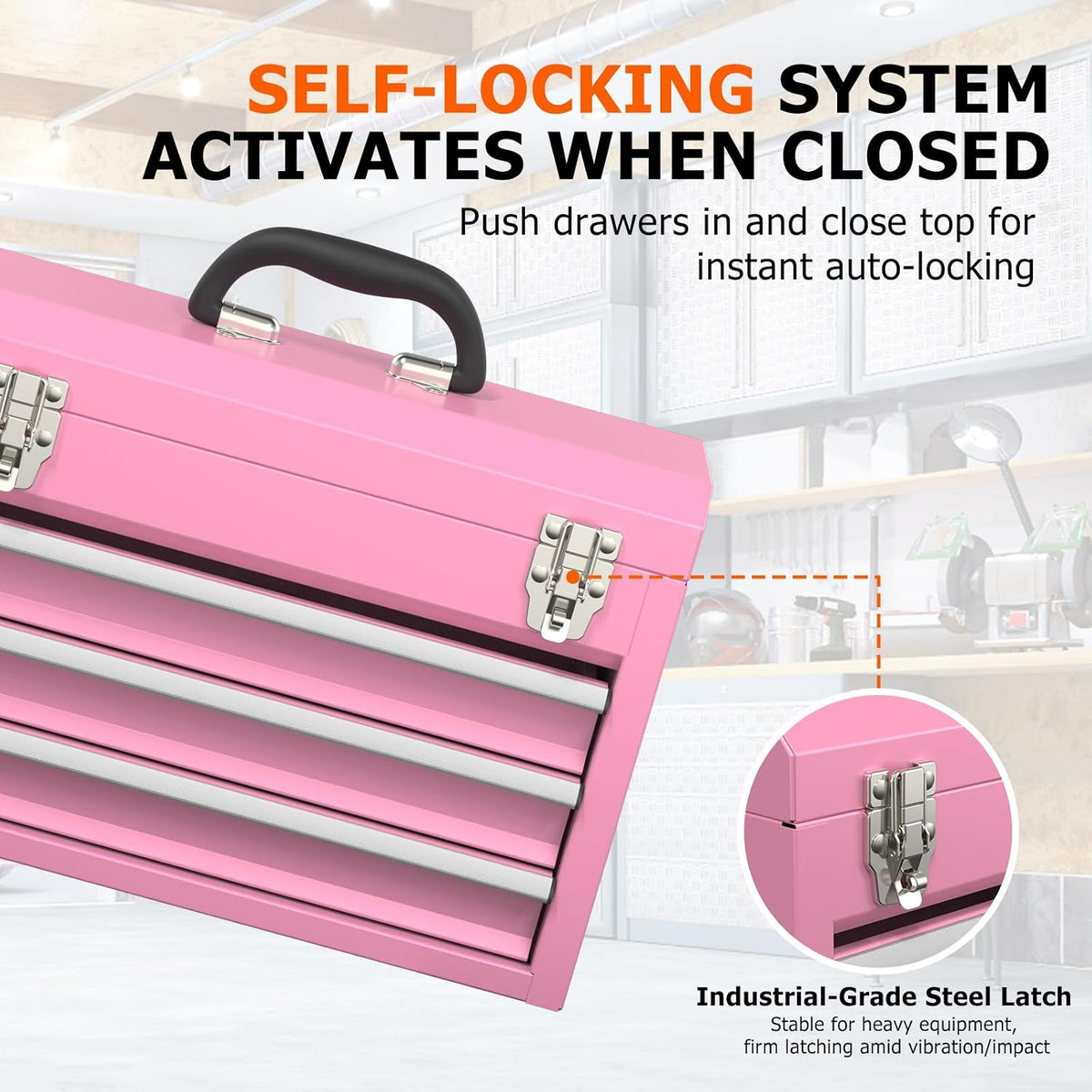Portable Metal Tool Box with Drawers, Latches Tool Box with EVC Liners for Ga...