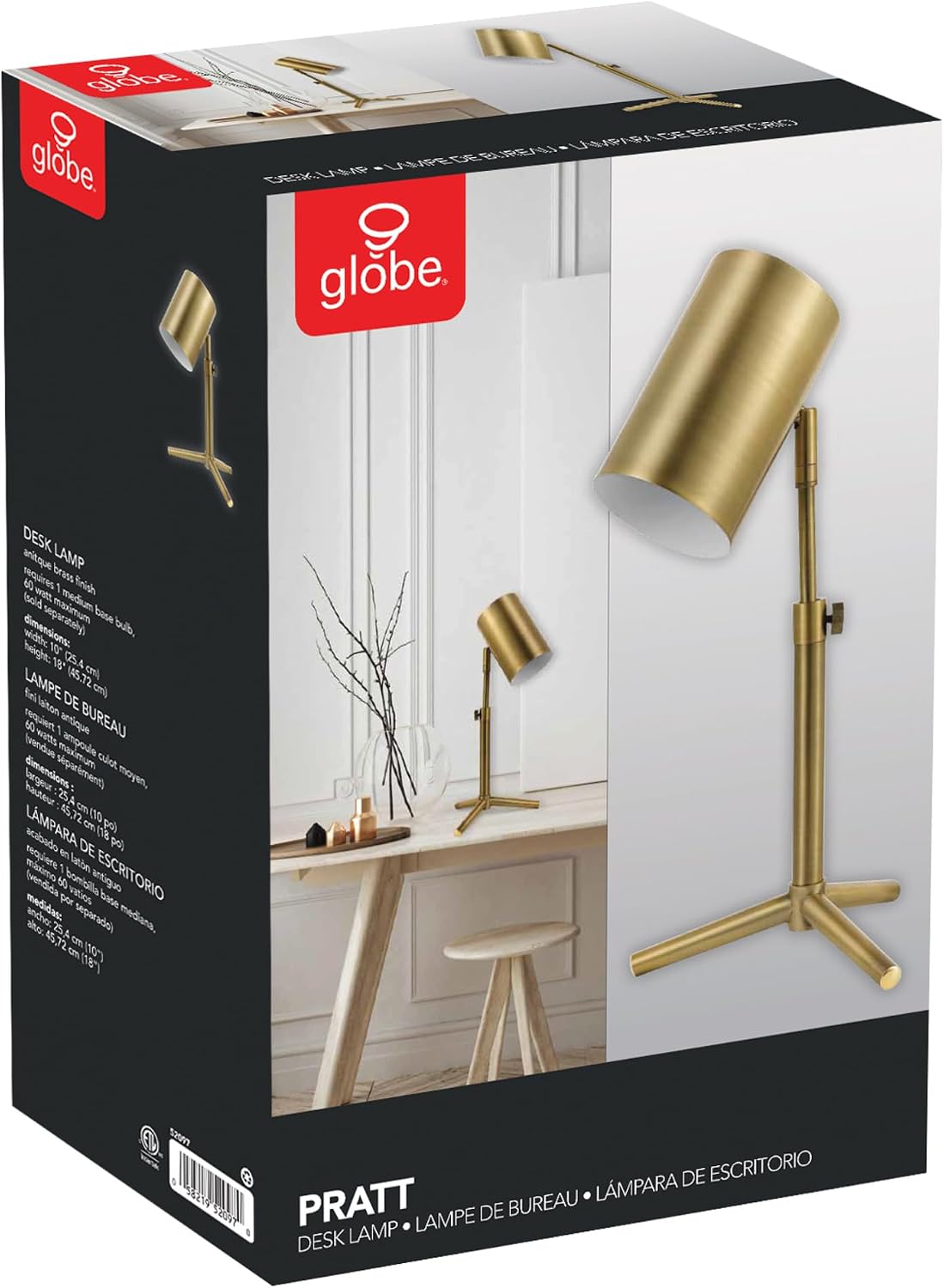 Globe Electric 52097 Pratt 18" Desk Lamp, Matte Brass Finish, Adjustable...