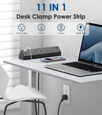 jgstkcity desk clamp power strip usb c,40w total, side view