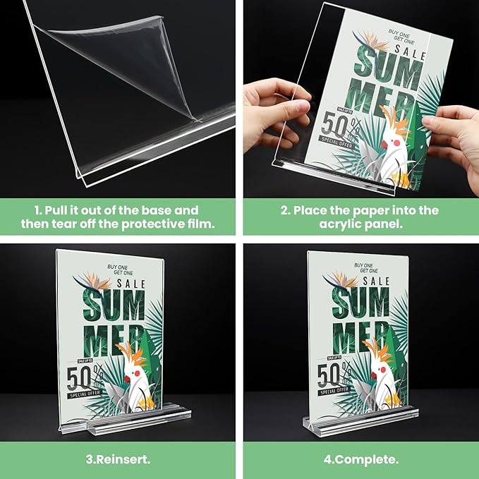 Acrylic Sign Holder 4x6, 21 Pack Clear Table Menu Vertical Double Sided Display - Image 7