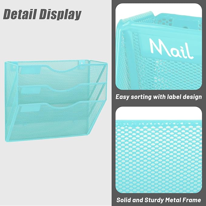 EASEPRES 3 Pocket Mesh Hanging Wall File Organizer, Wall Mounted Mail Paper - Image 5