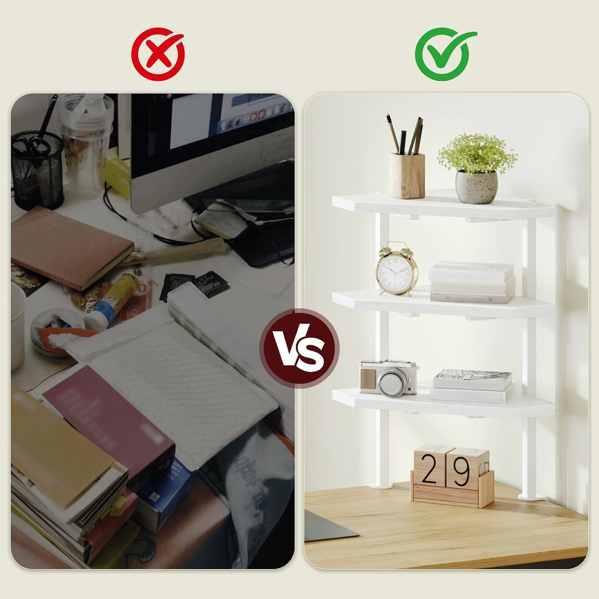 MAHANCRIS Clamp on Desk Corner Organizer, 3-Tier Desktop Shelf, Adjustable De...