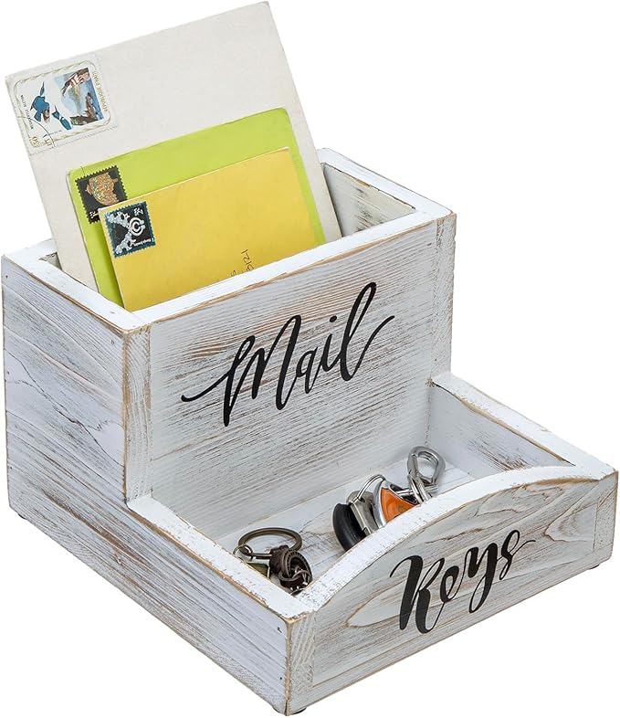 MyGift Shabby Whitewashed Solid Wood Mail Holder and Key Organizer Entryway by MyGiftHome