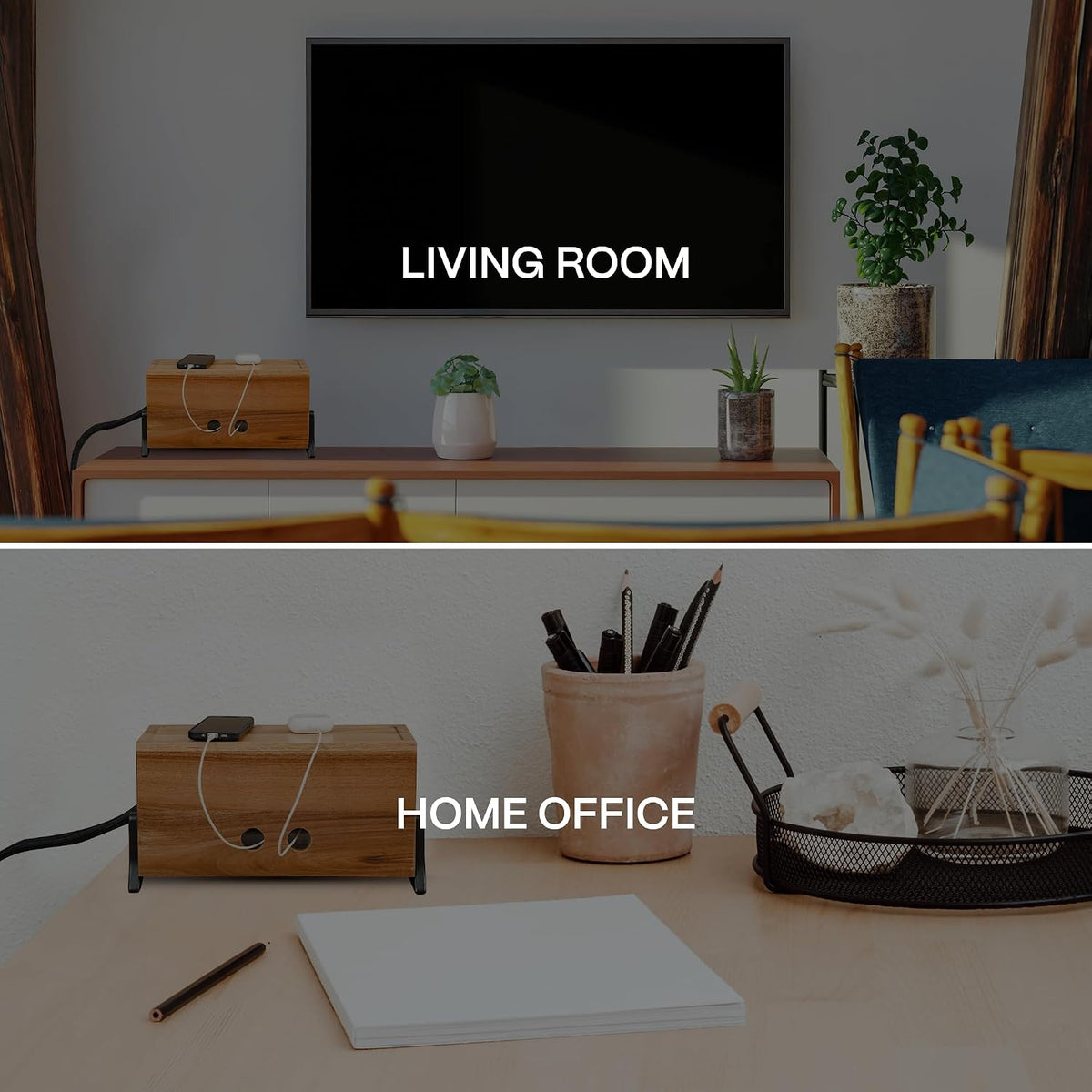 COREMINDED Extra Large Cable Management Box, Wood Cord Hider Box & Organi...
