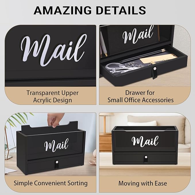 Two-Layer Solid Wooden Mail Storage Organizer Holder - Image 3