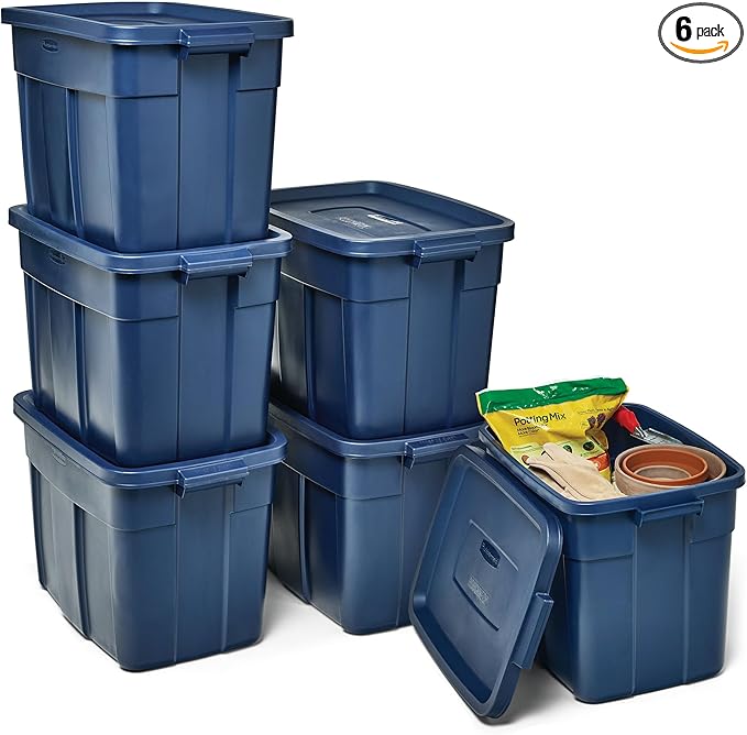 Rubbermaid Roughneck Tote 18 Gal, 6 Pack, Made in USA, Dark Indigo Metallic by Rubbermaid