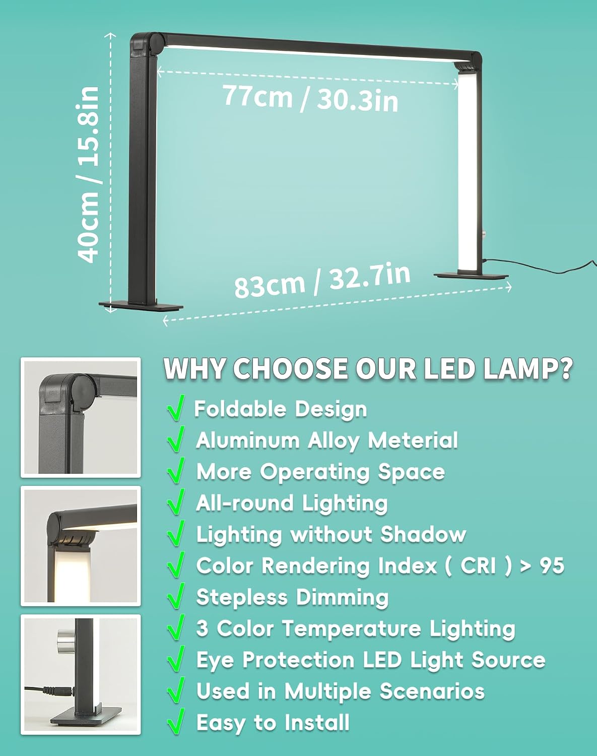 Foldable Half Moon Light for Nail Desk, 48W Rectangle Nail Tech Lamp, 33in LE...