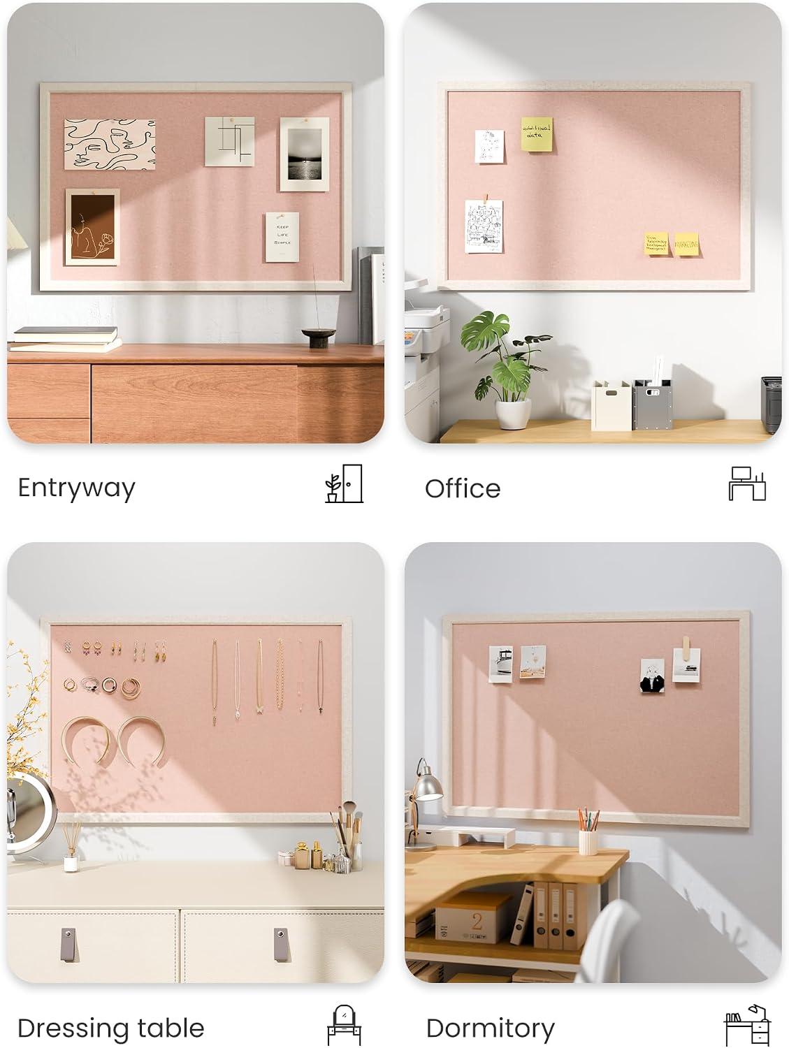 Fluxynara Framed Felt Bulletin Board, 35.4" x 23.6", Pink