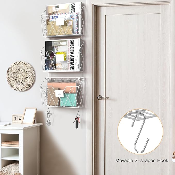 YBING Wall File Organizer White 6 Pack Mesh Hanging File Holder Organizer Metal - Image 3