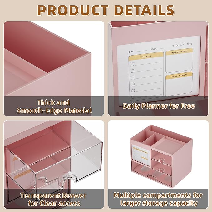 Marbrasse Desk Organizer with 3 Drawer, Desk Organizers and Accessories with 4 - Image 6