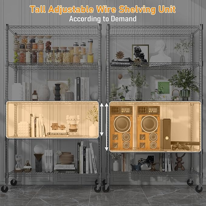 Himimi 72" H Storage Shelves 4 Tier Metal Shelving Adjustable Wire Shelf - Image 9