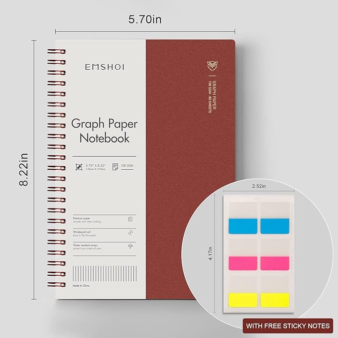 EMSHOI Graph Paper Spiral Notebook 5.7" x 8.22" - Image 5