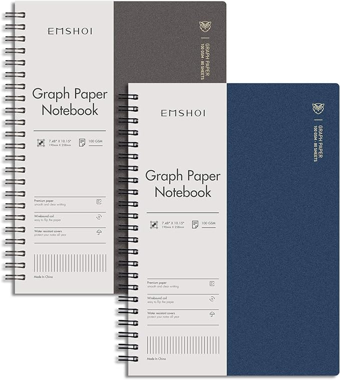 EMSHOI Graph Paper Spiral Notebook 7.48" x 10.15" by EMSHOI