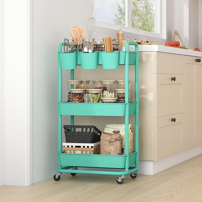 JIUYOTREE 3-Tier Plastic Rolling Storage Cart Utility Cart - Image 6