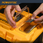 powertec 16-inch tool box with trays - lockable on a desk or shelf
