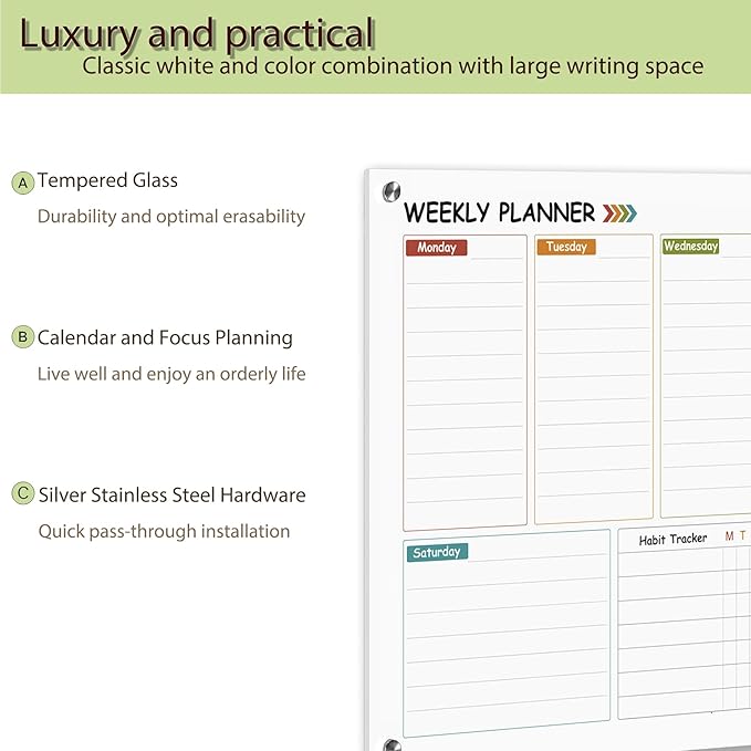 Glass Colorful Weekly Dry Erase Board - Image 3