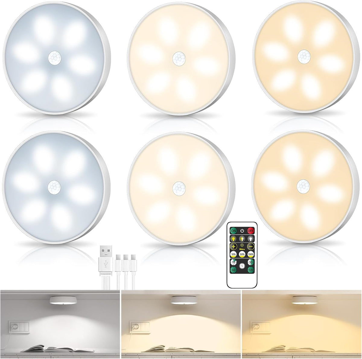 LED Closet Step Lights Motion Sensor Puck Light Compatible