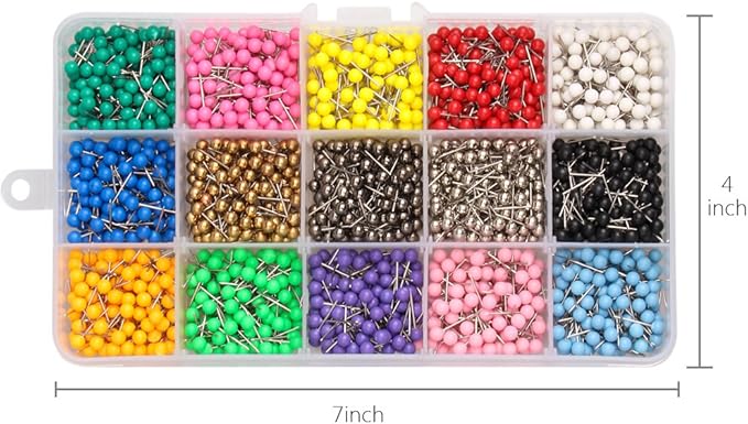 Yalis Push Pins Marking Map Tacks 1/8-Inch Plastic Beads Head, 15 Assorted - Image 3