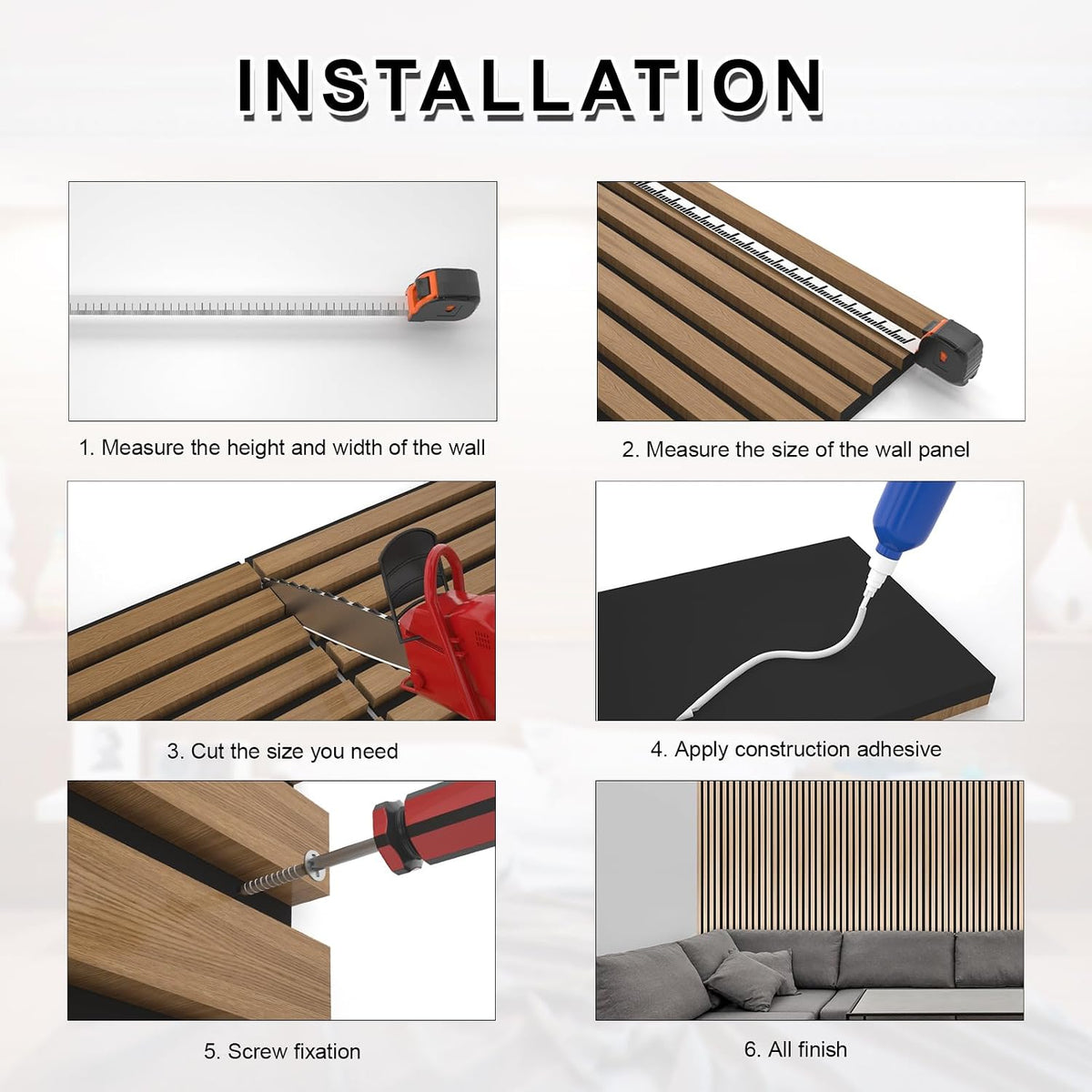 neatiease wood panels for wall, 4-piece 120" x, package contents