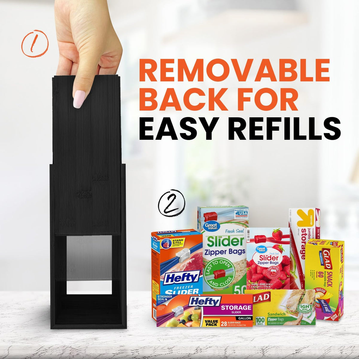 mHomeBilt Bag Storage Organizer - Bamboo Food Plastic Baggie Holder, Dispense...