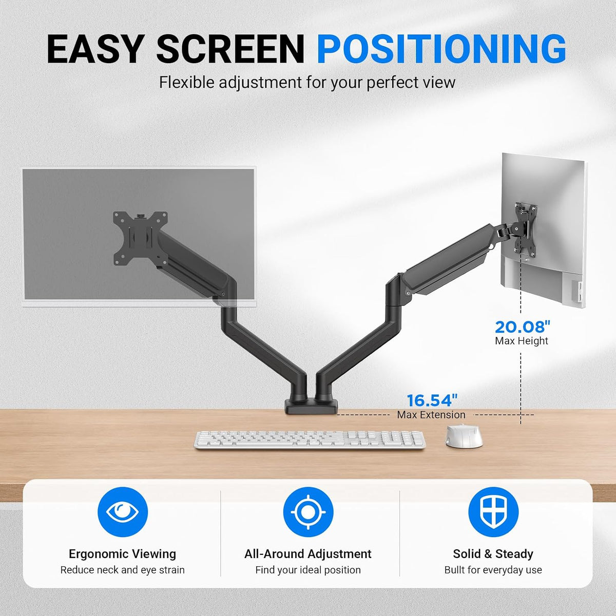 GRIFEMA Gas Spring Monitor Mount for 13-32″, Dual Monitor Arm, Easy Install