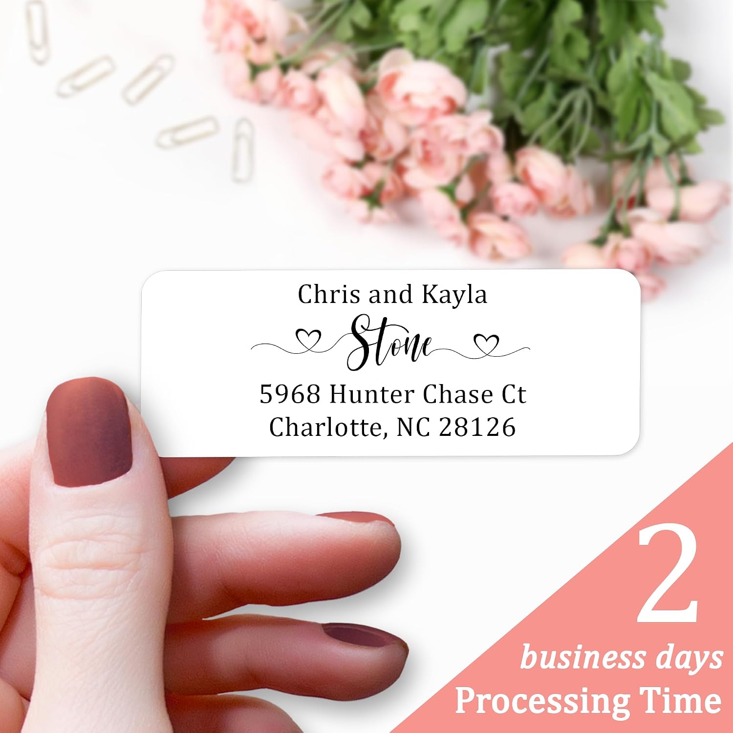 Personalized Return Address Labels Wedding - Set of 240 Elegant Custom Mailing Labels for Envelopes, Self Adhesive Flat Sheet Rectangle Personalized Name Stickers for Wedding Invitations (Heart 2)