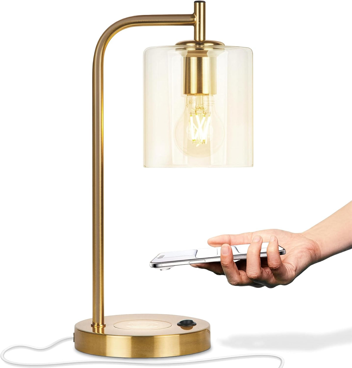 Brightech Elizabeth Table Lamp with Wireless Charging Pad and USB Port, Bedsi...