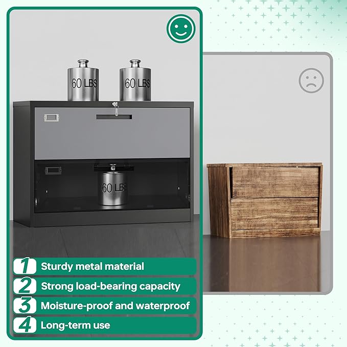 Letaya File Cabinet with Lock-Lateral 2 Drawer Metal Filing - Image 6