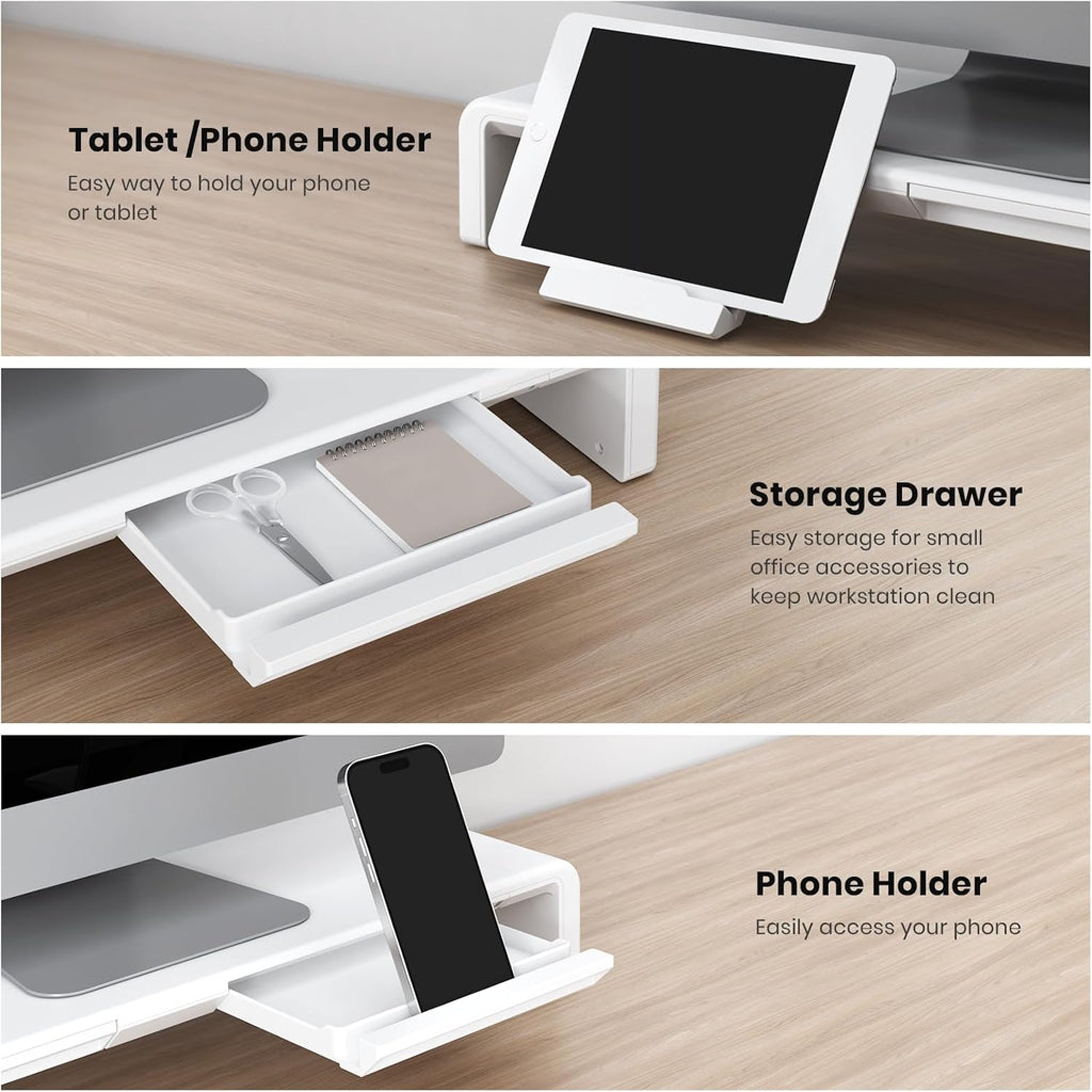 monitor stand riser, klearlook foldable, height adjustable computer showing dimensions