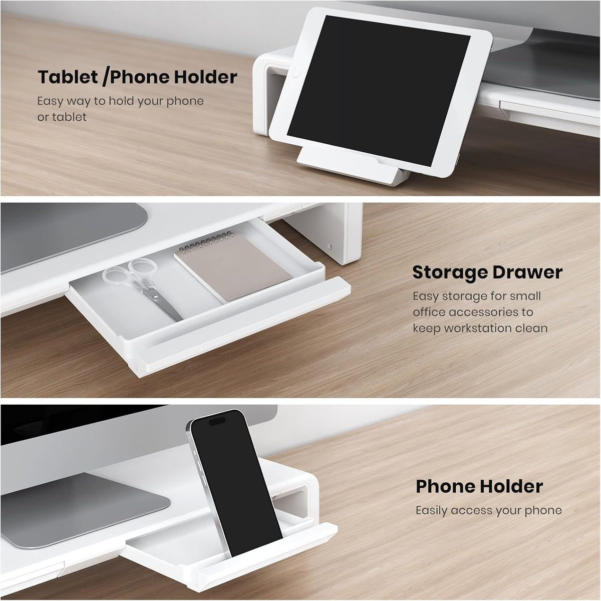 monitor stand riser, klearlook foldable, height adjustable computer showing dimensions
